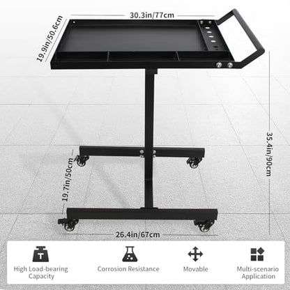 Rolling Tool Tray with Wheels,30×20 in Tear Down Work Table,220lbs Capacity Mechanics Rolling Work Table for Garage,Shop,DIY (Black) - size: Black