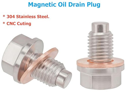 1PC M12x1.5 Stainless Steel Magnetic Oil Drain Plug Fits Polaris RZR Ranger Sportsman ACE Kawasaki KLR650 KLX Ninja Yamaha YZ250 TTR Honda CB CBR CFR Motorcycle ATV UTV SxS BMW Replace 7052306 - size: M12x1.5