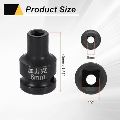 HARFINGTON 3pcs 4 Point Square Socket 1/2" Drive 6mm Metric Square Impact Socket CR-V Blackening Standard Wheel Sleeve Pneumatic Sleeve Tool for Auto Repair Mechanical Maintenance Home Use - size: 6mm