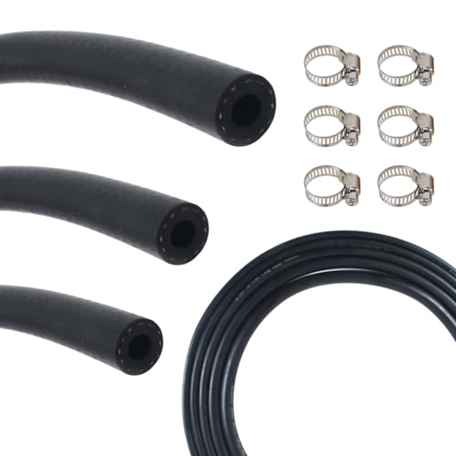 Fuel Line Hose Kit 5FT 3PCS With 18Pcs Clamps,3/8" 5/16" 1/4" ID High Performance 300PSI NBR Rubber for Automotive, Small Engines, ATV, Push Lock Reinforced - size: 5FT 3PCS