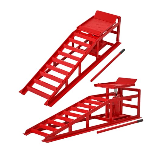 2 Pack Hydraulic Car Ramps 5T 11000lbs Low Profile Car Lift Service Ramps Truck Trailer Garage,Height Hydraulic Vehicle Ramps (Red)