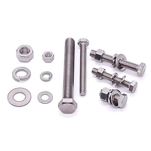 (4 Sets) M10-1.5 x 90mm Hex Bolt Kit, 304 Stainless Steel (18-8), Includes Hexagon Head Screws and Nuts, Flat & Lock Washers, Full Coarse Thread, for Machinery, Automotive, DIY - size: M10 x 90mm