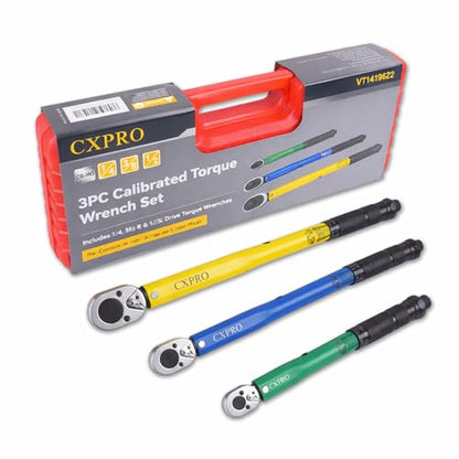 3Pcs Click Torque Wrench Set, 1/4", 3/8" & 1/2" Drive ±4% Accuracy, 72-Tooth Dual-Direction Adjustable Ratchet, 2-230N.m Dual Scale, Professional Repair Tools For Bike, Car, Motorcycle & DIY
