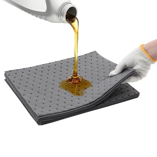 10 Pack Oil Absorbent Pads 13"x9.8" Water Absorbent Pads Universal Absorbent Sheets for Garage Floor Automotive Workshop Absorbs Oil Water Coolant Chemicals