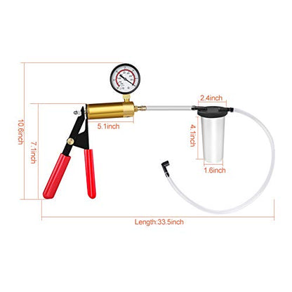 Brake Bleeder Kit Brake Bleeder Vacuum Bleed Test Kit, Hand Held Vacuum Pressure Pump Tester Tool, Hand Held Brake Bleeder Tester for Automotive Motorbike with Gauge Hoses Connector