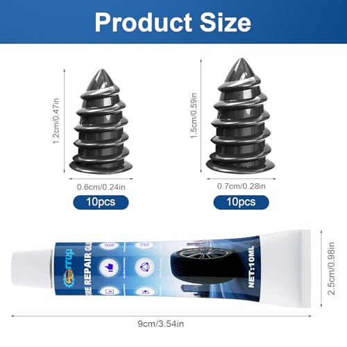 Tire Repair Rubber Nails Kit, 50 PCS Screw in Tire Repair Plugs Kit with 2 Sizes, Portable Emergency Tubeless Tire Repair Kit for Cars, SUVs, Motorcycles and ATVs (25S+25L+20ML+1Screwdriver) - size: 25S+25L+20ML+1Screwdriver