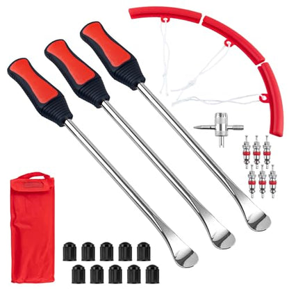 Tire Spoons Iron Set, 3pcs Steel Tire Changing Removal Tool 295mm for Dirt Bike Lawn Mower Motorcycle Tire Spoon Lever|Rim Protector Valve Tool Valve Cores Tire Valve Stem Tool kit
