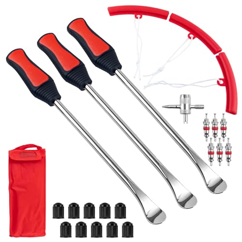 Tire Spoons Iron Set, 3pcs Steel Tire Changing Removal Tool 295mm for Dirt Bike Lawn Mower Motorcycle Tire Spoon Lever|Rim Protector Valve Tool Valve Cores Tire Valve Stem Tool kit