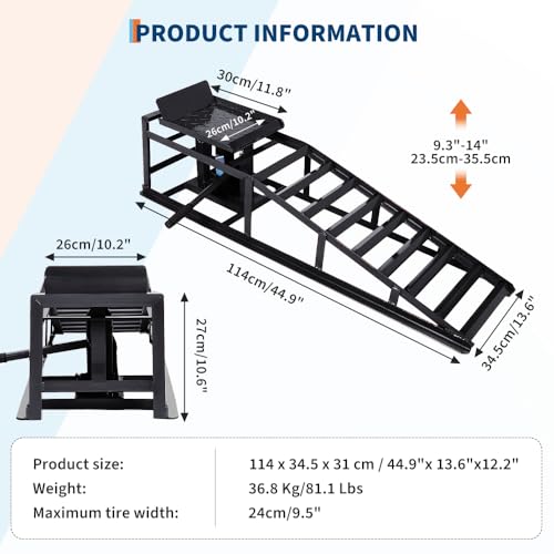 2 Pack Hydraulic Car and Truck Service Ramps,Low Profile Car Lift Service Ramps for Oil Changes,11000 Lbs (5 Tons), Adjustable Lift Height 9.8" to 16.21", Home Garage,Vehicle Auto Garage - color: Black