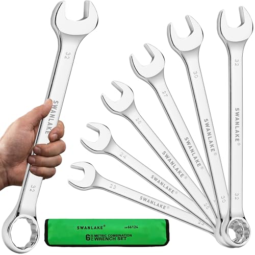 6-Piece All-Purpose Combination Wrench Set, Metric & Standard 23mm, 24mm, 26mm, 27mm, 30mm, 32mm, Heat Treated CR-V, 12-Point Box End Big Wrench Set, Master Long Mechanic Tool Set with Rolling Pouch - style: 6PCS METRIC