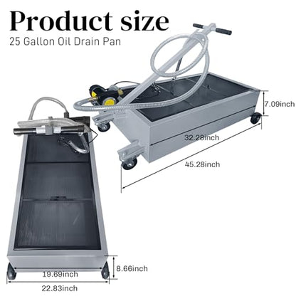 25 Gallon Oil Drain Pan with Electric Pump, Low-Profile Oil Pans for Changing Oil, T-Handle and J-Hook Makes Drain Easier, Gray - color: Gray, size: 25 Gallon