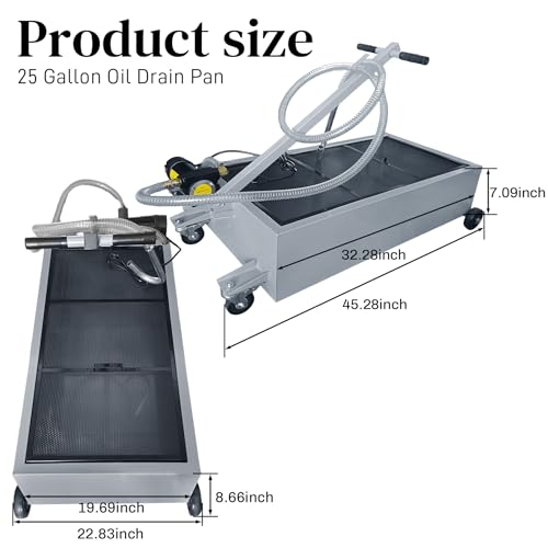 25 Gallon Low-Profile Oil Drain Pan with Electric Pump, Gray | Low-profile oil drain pan includes an electric pump, T-handle and J-hook for easier oil changes on cars and trucks. - color: Gray, size: 25 Gallon