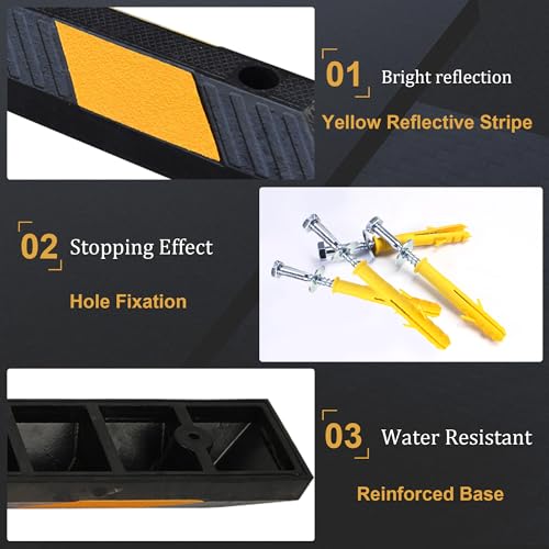 OrangeStar 72" Rubber Parking Curb with Bolts | Heavy Duty Garage Floor Wheel Stopper w/Yellow Reflective Stripe for Car, Truck, Trailer - size: 72in (1-Pack)