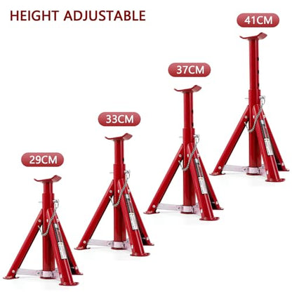 3 ton Car Axle Jack Stand Adjustable Folding Pipe jackstands Height Lift Support Jack Stand Mount Car Accessories Repair Tool(Red)