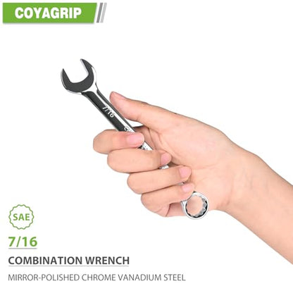 7/16 Wrench, Industrial Grade Spanner, Combination Wrenches SAE with 12-Point Box End, 15-Degree Offset, 7/16 Wrenches Chrome Vanadium Steel Mirror Polished - size: 7/16''