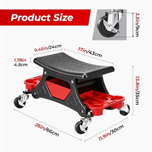 SUNROAD Mechanic Stool with Wheels Rolling Stool 300 lbs | Heavy Duty Rolling Mechanics Seat with Tool Tray, Rolling Tool Seat for Automotive Auto Repair
