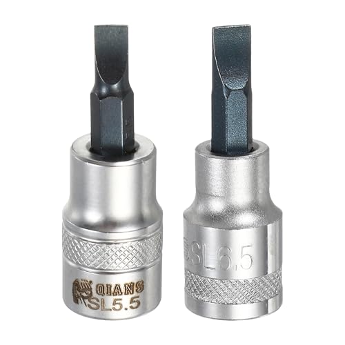 HARFINGTON 2Pcs Slotted Bit Socket 3/8" Drive SL5.5/SL6.5 S2 Steel Flat Head Screwdriver Drill Bits CR-V Steel Socket Adapter for Home Auto Axle Hex Nuts Bolts Repair - size: 3/8" Drive SL5.5/SL6.5