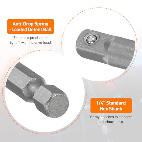 HARFINGTON Deep 6-Point Impact Socket 1/4" Drive 8mm Metric Socket 50mm (2") Long with 1/4" Hex Shank Adapter, CR-V Steel Socket Adapter Accessory Tool Set Kit for Hex Bolts Nuts - size: 8mm x 50mm