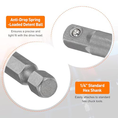 HARFINGTON Deep 6-Point Impact Socket 1/4" Drive 5mm Metric Socket 25mm (1") Long with 1/4" Hex Shank Adapter, CR-V Steel Socket Adapter Accessory Tool Set Kit for Hex Bolts Nuts - size: 5mm x 25mm