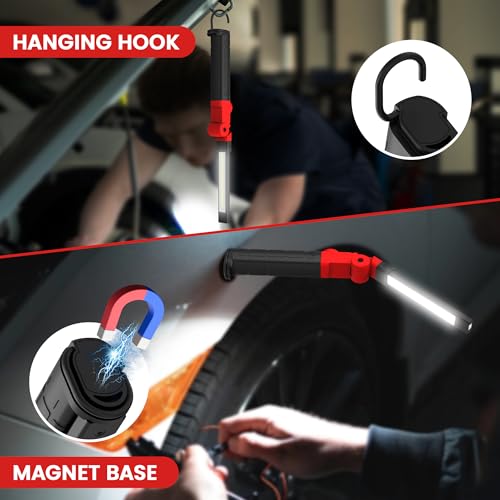 Rechargeable Work Light 2200mAh Magnetic LED Work Light Flashlight Mechanic Light Tool for Men Him, Foldable Lamp with Hook for Car Repair Emergency BBQ Grill - style: 350 Lumens