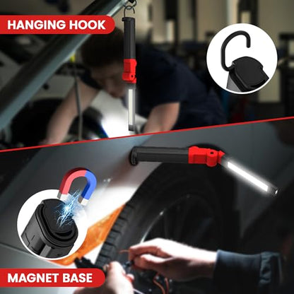 Rechargeable Work Light 2200mAh Magnetic LED Work Light Flashlight Mechanic Light Tool for Men Him, Foldable Lamp with Hook for Car Repair Emergency BBQ Grill (2 Pack) - style: 350 Lumens + 350 Lumens