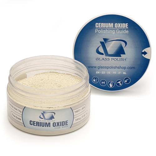 GLASS POLISH PRO 3.52oz (100g) Cerium Oxide, Fine-Grade Glass Polishing Powder, Refined Formula, TREO 95%, 2.5 Microns, White – GP90002