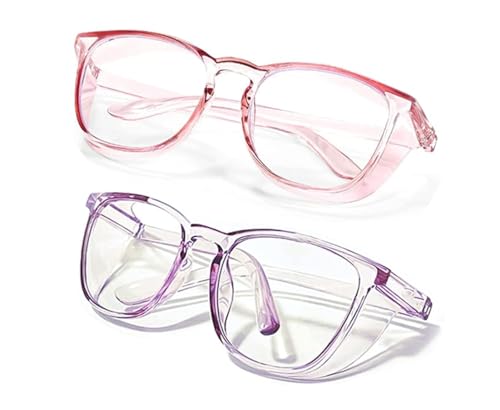 SQIMZAR Safety Glasses Goggles For Women Nurses Protective Eyewear,Anti Fog Safety Goggles - color: Clear Purple+clear Pink
