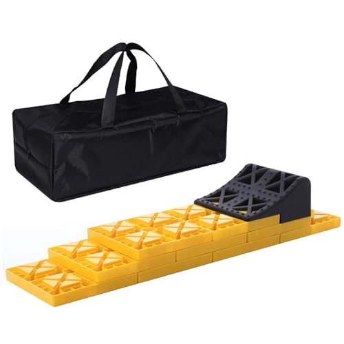 Homeon Wheels 10 Packs Rv/Camper Leveling Blocks, Chocks Anti-Slip Pads Design Include One Wheel Chock and Carrying Bag for Camper Travel Trailer - color: Yellow + Black chock