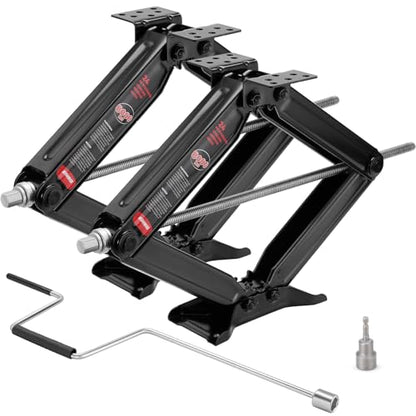 Kohree 8000 lbs RV Stabilizer Jacks 24", Leveling Scissor Jacks for Travel Trailer, Set of 2, Heavy Duty Camper Stabilizer Jacks Kit with Anti-Slip Handle and Drill Socket, Easy to Install - size: 2P-8000-24inch