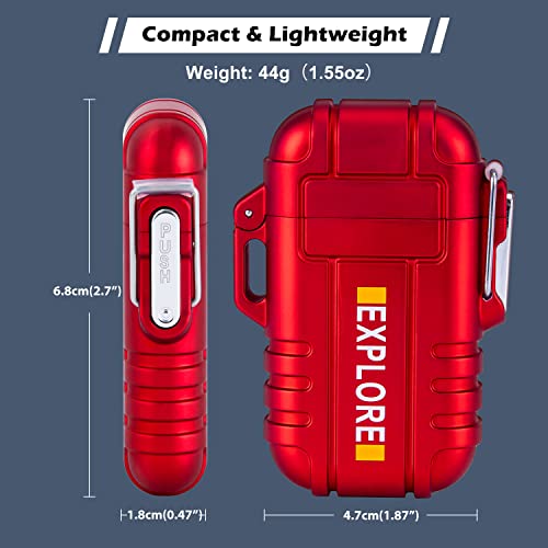 LcFun Arc Lighter Waterproof Windproof Rechargeable USB Plasma Flameless Electric Lighters with Lanyard Sports Fan Lighters for Survival, Tactical, EDC Gear, Camping (Red) - color: Red (Without Whistle)