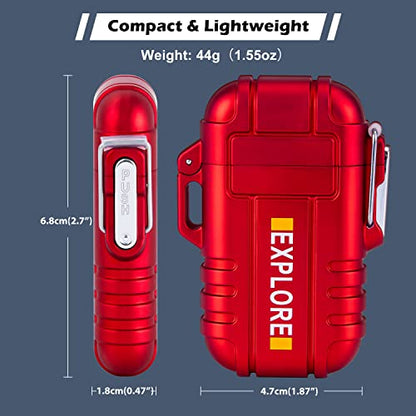LcFun Arc Lighter Waterproof Windproof Rechargeable USB Plasma Flameless Electric Lighters with Lanyard Sports Fan Lighters for Survival, Tactical, EDC Gear, Camping (Red) - color: Red (Without Whistle)