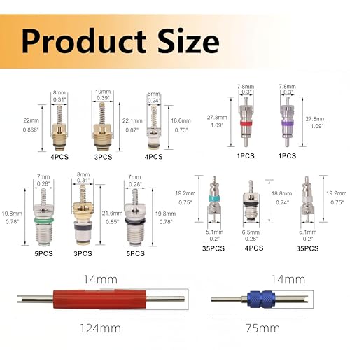 102Pcs Air Conditioning Valve Core Accessories Kit, Includes 100Pcs R12 R134a Valve Core Refrigeration Tire Valve Stem Cores with 2Pcs Remover Tool for Most Cars