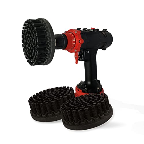 Premium Drill Brush Professional – Ultra-Stiff 5 in Black Set of 3 | Scratch-Free Heavy-Duty Cleaning Brush for Concrete, Brick, Stone, Metal, Garage, BBQ Grills, Rust and Construction Tools - color: Black