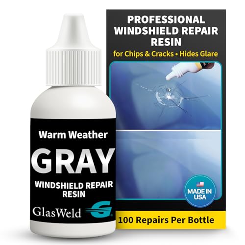 GlasWeld Windshield Chip Repair Kit with Resin & Injector – Glasses Repair Kit for Rock Chips & Small Cracks for Cars, Bouts & Shower – Grey Resin Warm Weather Formula – High Clarity & UV Compatible - color: Grey - Warm Weather
