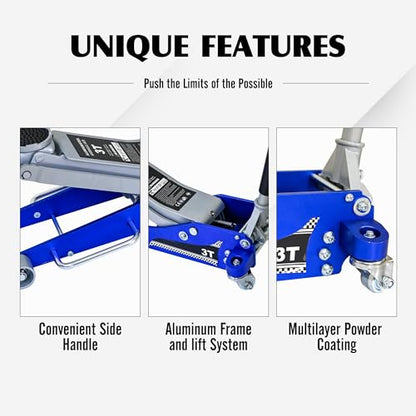 6600lbs/3Ton Aluminum Steel Floor Jack Dual Piston Hydraulic Car Jack | Fast lift dual piston pump, lifting range 4.3"-20", heavy duty racing trolley car jack for MVP, SUVs & Trucks - size: 3ton Aluminum Steel(4.3"-20")