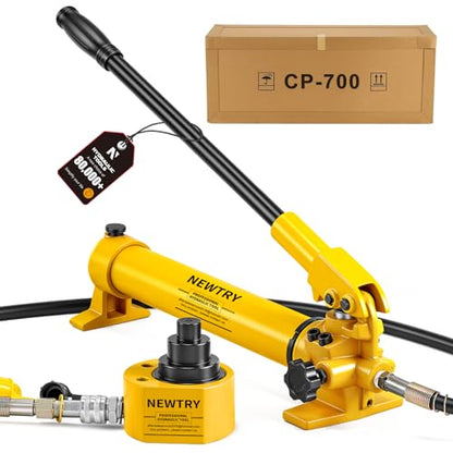 NEWTRY 30 ton Low Profile Hydraulic Jack Porta Power Kit + CP-700 Manual Hydraulic Hand Pump Multi Section Jack, 2.12” Stroke Industrial Mini Hydraulic Cylinder - size: 30T Hydraulic Jack + cp-700 Pump