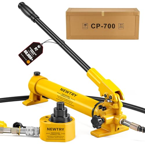 NEWTRY 30 ton Low Profile Hydraulic Jack Porta Power Kit + CP-700 Manual Hydraulic Hand Pump Multi Section Jack, 2.12” Stroke Industrial Mini Hydraulic Cylinder - size: 30T Hydraulic Jack + cp-700 Pump
