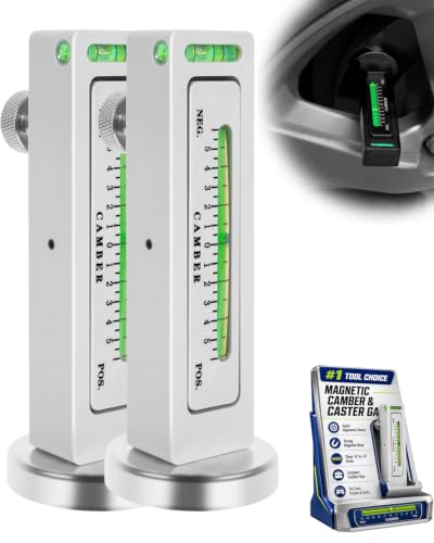 Magnetic Camber and Caster Gauge for Wheel Hub or Brake Disc Alignment | Compact bubble level supports DIY front-end checks after strut replacement tire service or suspension repair(Silver(2pcs)) - color: Silver(2pcs)