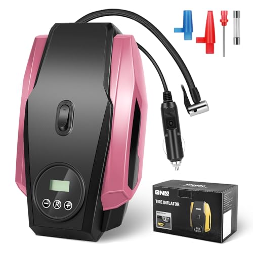 DNA MOTORING Tire Inflator Portable Air Compressor, 12V DC Air Pump for Car Tires, Bike, Motorcycle, Ball, Electric Bike Tire Pump with Pressure Gauge, LED Light, Auto Shut Off, Pink, TOOLS-00679-PK - style: Standard pink