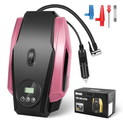 DNA MOTORING Tire Inflator Portable Air Compressor, 12V DC Air Pump for Car Tires, Bike, Motorcycle, Ball, Electric Bike Tire Pump with Pressure Gauge, LED Light, Auto Shut Off, Pink, TOOLS-00679-PK - style: Standard pink