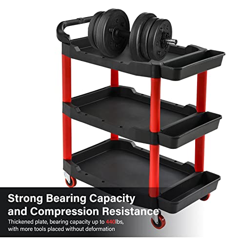 Auto Detailing Cart with Locking Wheels, 440 Lb Heavy Duty 3-Tier Rolling Tool Organizer for Mechanics, with Side Trays, Handle - Garage, Car Wash, Workshop & Warehouse Storage