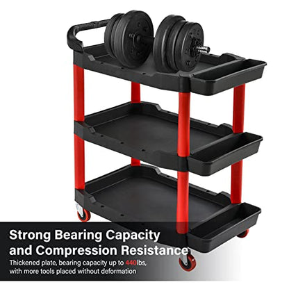 Auto Detailing Cart with Locking Wheels, 440 Lb Heavy Duty 3-Tier Rolling Tool Organizer for Mechanics, with Side Trays, Handle - Garage, Car Wash, Workshop & Warehouse Storage