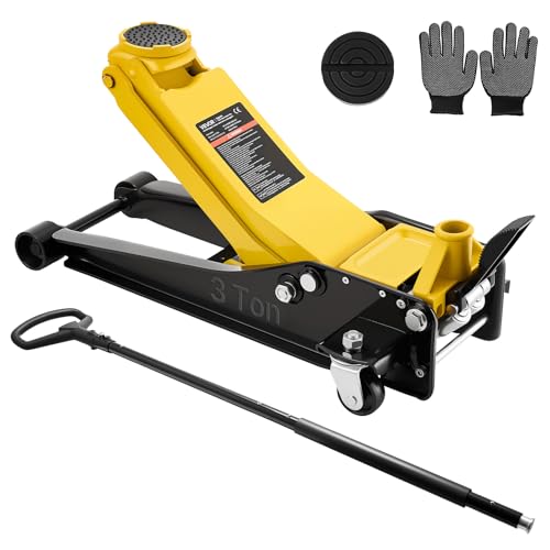 VEVOR Low Profile Floor Jack, 3 Ton (6614 lbs) Capacity, Steel Racing Floor Jack with Dual Pistons Quick Lift Pump & SUV Adapter, Hydraulic Trolley Car Lift for Sports Cars, Lifting Range 2.95"-19.7" - style: Steel