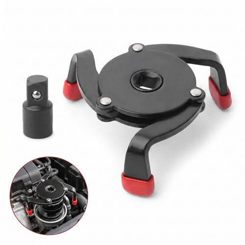 3 Jaw Oil Filter Wrench, Anti-slip One-way Adjustable Oil Filter Removal Tool, Universal 1/4" to 3/8" Drive Adapter for Car and Motorcycle Maintenance (Black)