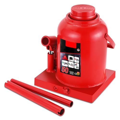 Auto Dynasty 50 Ton Hydraulic Bottle Jack, Automotive Welded Bottle Jack for Car, Pickup Truck, RV, Auto Repair, 10" to 16.5" Lifting Range (Red) - color: Red, size: 50 Ton