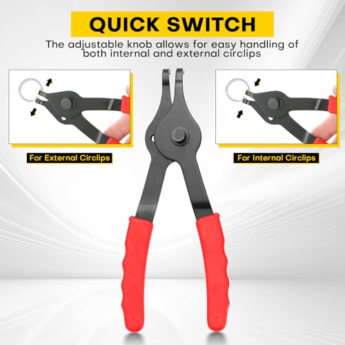 11PCS Snap Ring Plier Set | Internal & External Circlip Removal Tools with Bent & Straight Pliers Hook Pick, for Automotive, Motorcycles, Lawn Mowers, Durable Circlip Pliers (Red) - color: Red