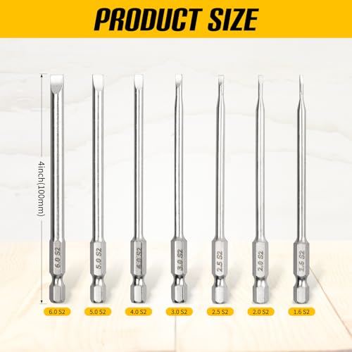 7 Pcs Flat Head Screwdriver Bit Set,1/4 Inch Hex Shank 4 Inch Long S2 Steel with Magnetic, Impact Tough Screwdriving Power Bits - style: Flat(7-Size)