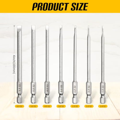 7 Pcs Flat Head Screwdriver Bit Set,1/4 Inch Hex Shank 4 Inch Long S2 Steel with Magnetic, Impact Tough Screwdriving Power Bits - style: Flat(7-Size)