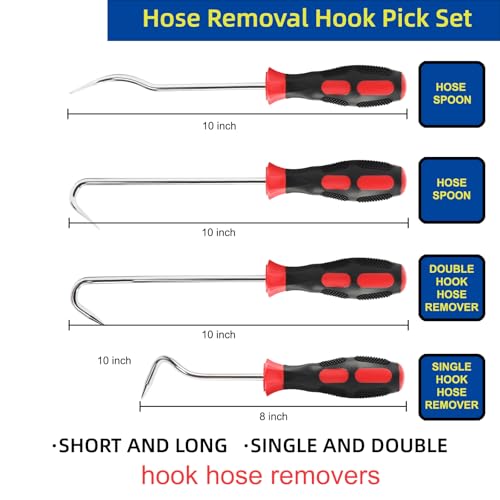 JOYFUL&HOPEFUL Hose Removal Tools,10" Radiator Hose Pick,8" Auto Hose Removal Tool,Hose Puller Tool for Radiator Hoses,4pcs