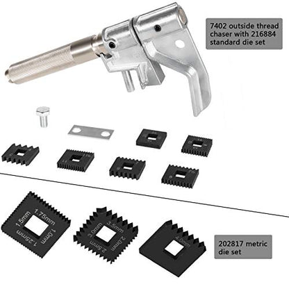 7402 Universal Outside Thread Chaser and 202817 Metric Die Set (3 Dies) for Thread Repair Tool, Similar to OTC 7402, 202817
